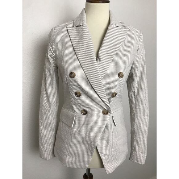 Joie Double Breast Blazer Striped Seersucker Stretch - Picture 1 of 10